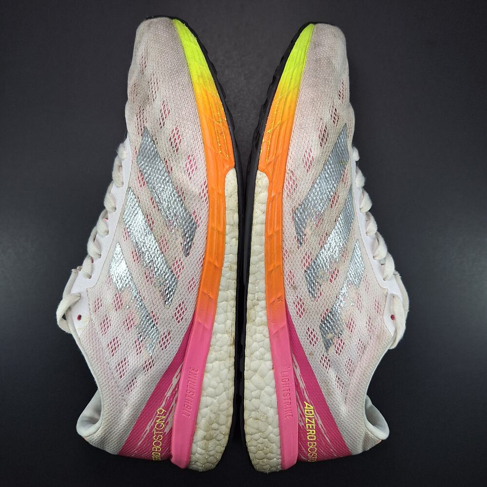 Adidas Adizero Boston 9 Womens 10 White Screaming Pink H68744 Running Shoes - Picture 7 of 14